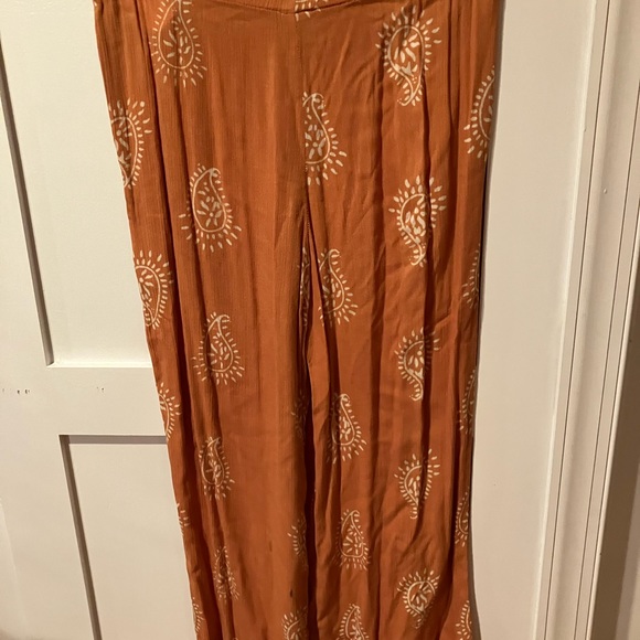 Nusantara Set Pants Shirt Orange Size Small Hippie Gauze button Up Swirl - Picture 8 of 9